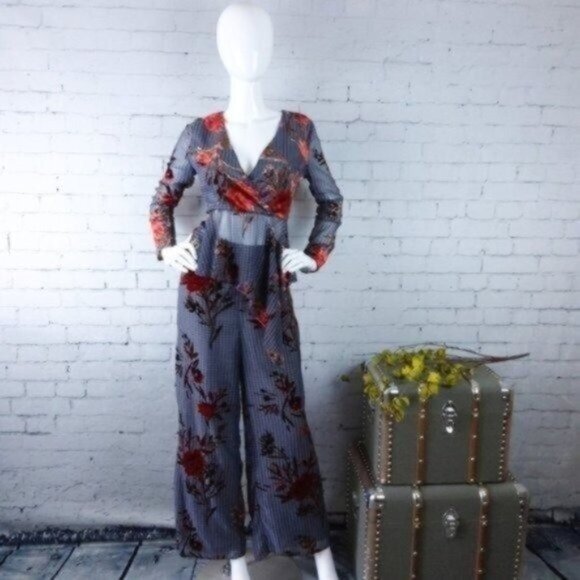 Sage The Label By Your Side Floral And houndstooth 2-Piece Pants Set Gray Size S - Picture 1 of 6